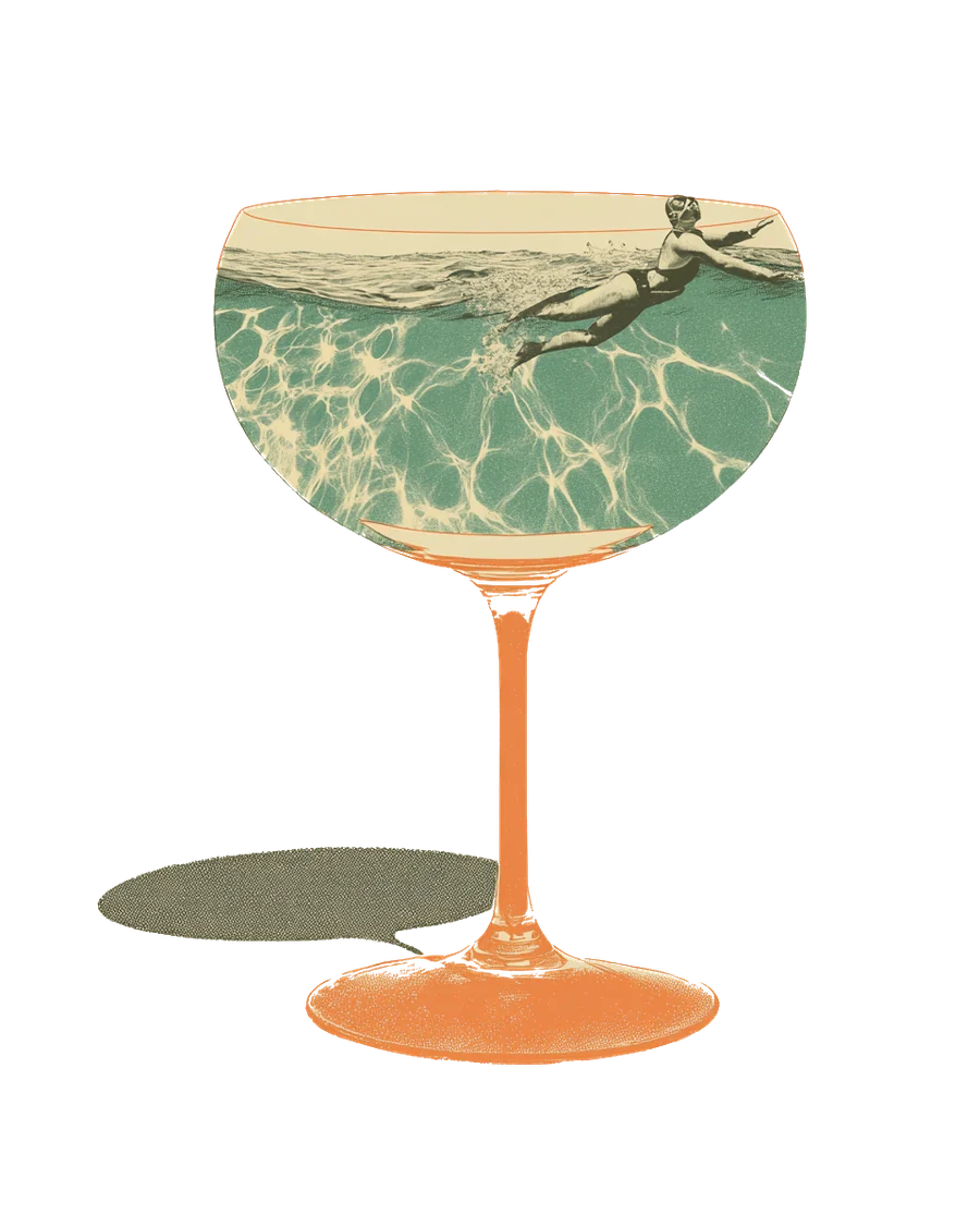 Illustration of a swimmer diving into a coupe glass